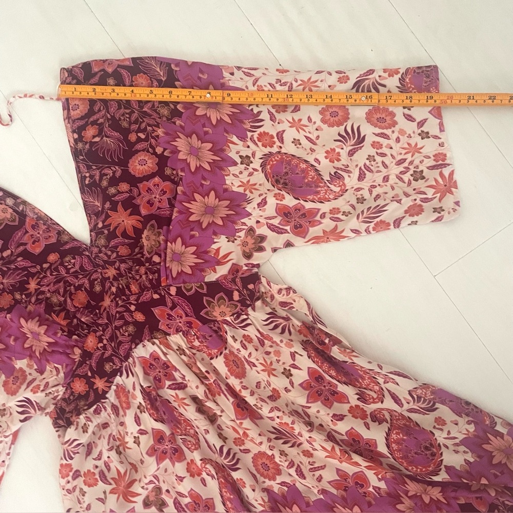 ANTHROPOLOGIE AAKAA Floral V-Neck Kimono Babydoll Mini Dress Pink Red Boho, M - Picture 15 of 17